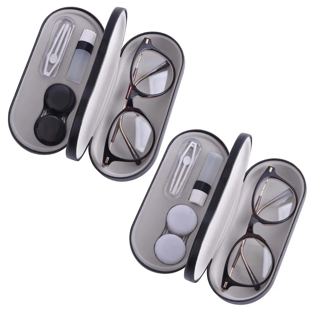 Double Interlayer Contact Lens Case With Mirror full function Convinent Glasses Box Leather Contact Lenses Beauty 5