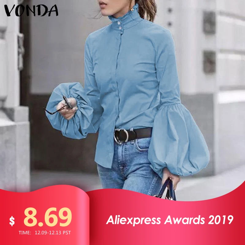 Модная женская блузка VONDA, женские топы с длинным рукавом-фонариком, женские повседневные блузы, топ размера плюс S-5XL, Женская туника