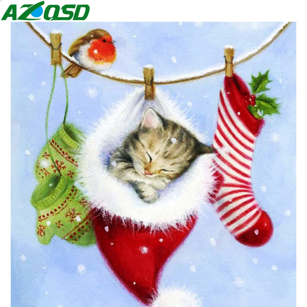 AZQSD Алмазная вышивка коты рождество мозаика крестом картина стразы домашний