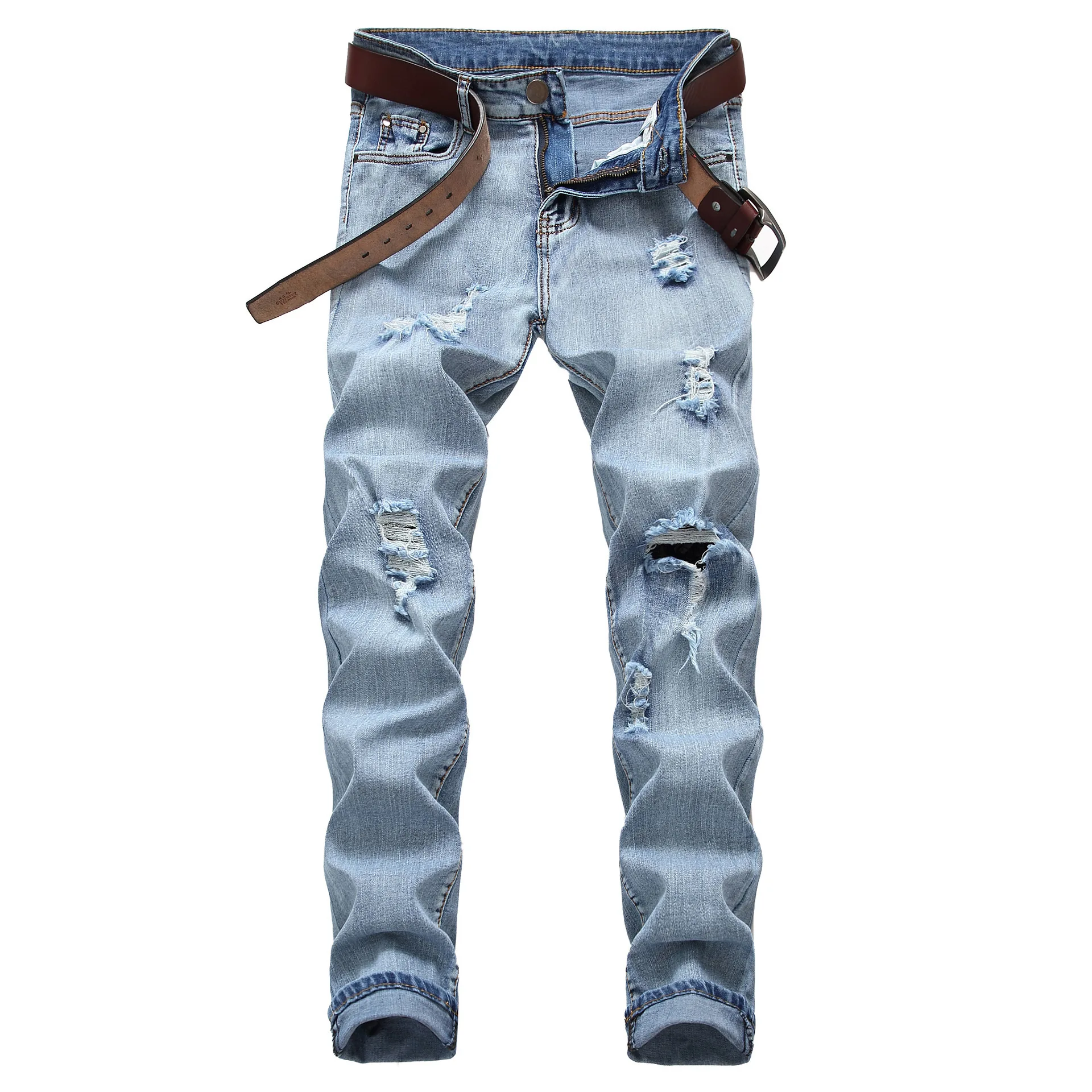 

Men Elasticity Hot Selling Jeans Large with Holes Light Color Slim Fit MEN'S Jeans