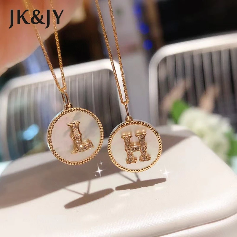 JK&JY 18K Yellow Gold Natural Diamond Fritillary Letter Pendant Necklace  A-Z Fashion Party Jewelry Birthday Gift - AliExpress