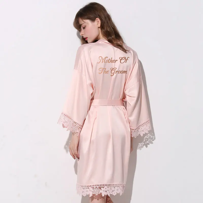 YUXINBRIDAL румяный халат невесты шелковистый матовый атласный кружевной свадебный халат свадебный подарок халат кимоно Пижама - Цвет: blush mother groom
