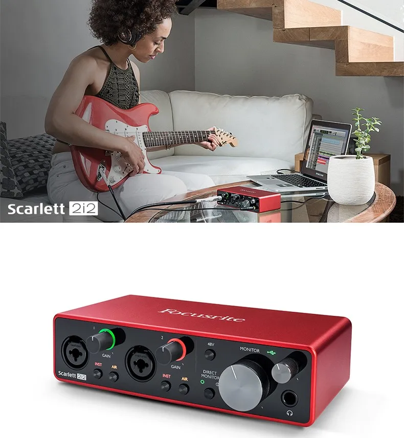 Обновленный FOCUSRITE Scarlett 2i2 3-го поколения профессиональная звуковая карта USB аудио интерфейс предусилитель микрофона