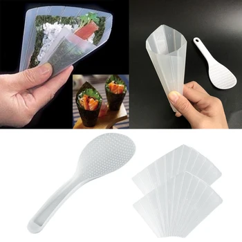

Hand-rolled Sushi Rice Mold DIY Sushi Maker Onigiri Bento Rice Ball Maker With Rice Paddle Two Hand Roll Sushi Mold Cooking Tool