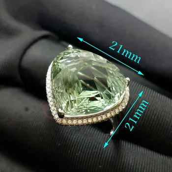 

FLZB ,Green amethyst natural gemstone ring in 925 sterling silver charming cutting 22.5 carats beautiful ring for girl and women