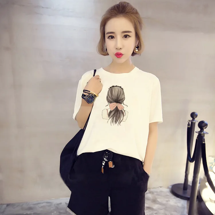 Новинка, летняя женская футболка с коротким рукавом, дешевая хлопковая модная футболка с принтом, футболка,, vestidos T025 - Цвет: bow