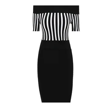 

2020 Mew Bandage Dress Short Sleeve Women Summer Dress Elegant Party Club Sexy Striped Bodycon Dresses