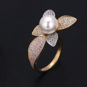 

Bride Talk Luxury Promotion Petal Pearl Multicolor Ring Cubic Zironium Engagement Dubai Girls Ring Bridal Fashion Finger Jewelry