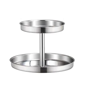 

For Cabinets Storage Shelf 2 Tier Turntable Space Saving Stainless Steel Multifunction Rotating Rack Seasoning Holder
