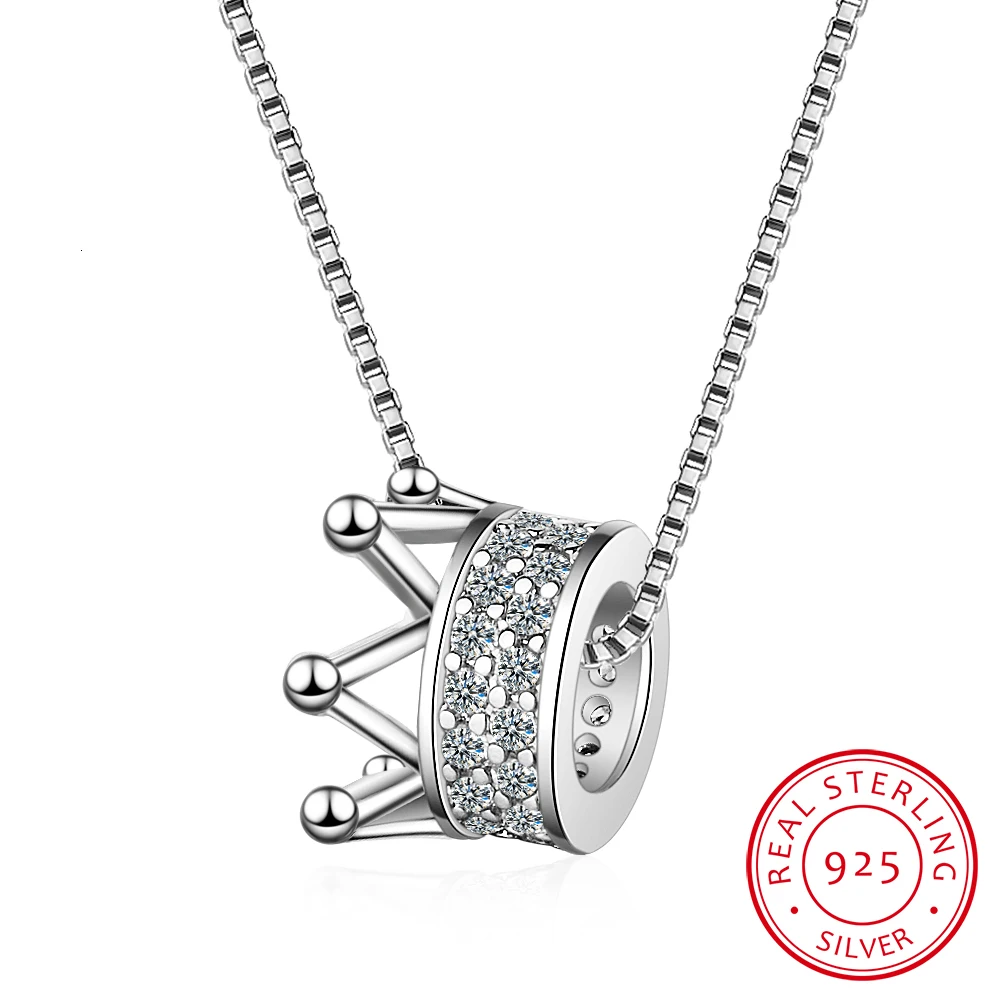 925 Sterling Silver Zircon Crown Necklace Two Colors Queen Wind Cavicle Chain For Women S-n311