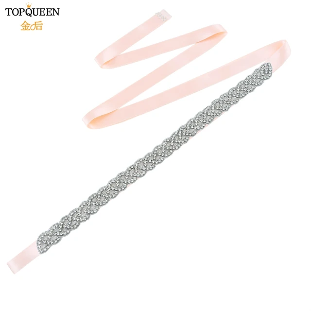 TOPQUEEN S216 Women's Rhinestones Belt Handmade Wedding Dresses Belt Marriage Bridal Ribbion Belts Wedding Bride Sash Party Belt Baby Pink ribbon