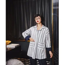 Комплект с платьем, осенний кардиган на бретельках, брюки с длинными рукавами, халат из трех предметов, Женский хлопковый Халат в Вертикальную Полоску высокого качества