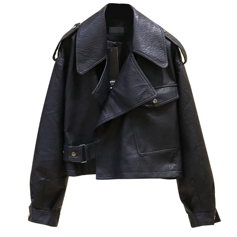 

Black Short Loose Pu Leather Jacket Autumn Winter Soft Faux Leather Jacket Street Casual Outwear Ladies Biker Jacket ramoneska