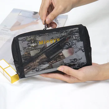 

2020 Women Neceser Makeup Cosmetic Bag Transparent Large Small Black Lace Bags Toiletry Makeup Travel Organizer Storage Pouch