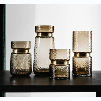 

Nordic Brown Glass Vase Decoration Living Room Dining Table TV Cabinet Flower Arrangement Container Home Decoration Accessories