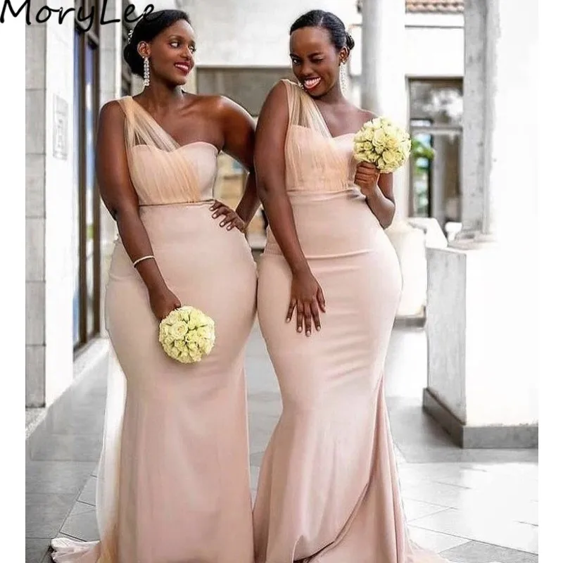 Bridesmaid Dresses One Shoulder Sleeveless Mermaid Satin Pleated Bridesmaid Dresses With Zipper Wedding Party Bridemaid Gowns Bridesmaid Dresses One Shoulder Sleeveless Mermaid Satin Pleated Bridesmaid Dresses With Zipper Wedding Party Bridemaid Gowns