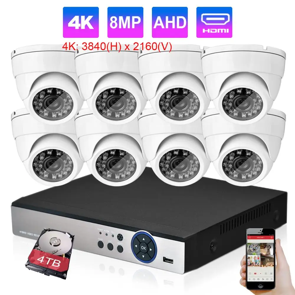 H.265 8 каналов 4K система видеонаблюдения DVR МП Ultra HD камер безопасности IP66