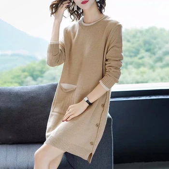 

High Quality Women Autumn Winter Sweater O-neck Casual Female Long Sweaters Knitted Ladies Pullover