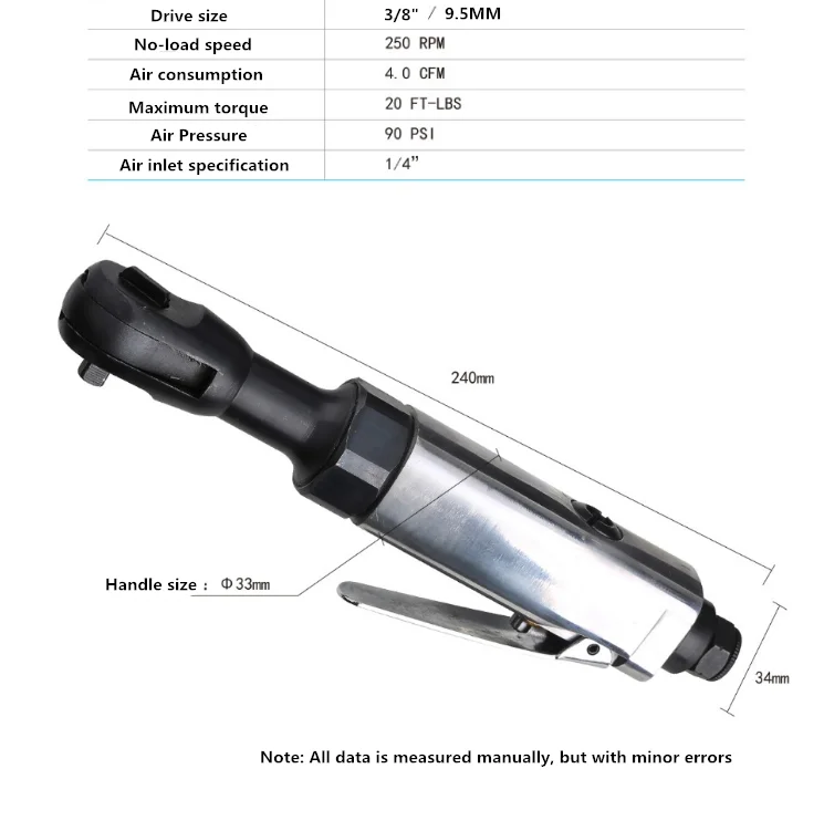 1/2 1/4 3/8 Pneumatic Air Ratchet Wrench Mini Spanner Square Wrench Car Bicycle Repair Tools Speed Regulation To Adjust Torque