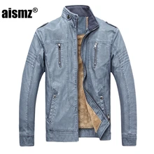 Aismz/Брендовые повседневные мужские Куртки из искусственной кожи; мужская кожаная куртка; мужские пальто; зимняя теплая Вельветовая верхняя одежда для мотоцикла; Hombre Veste; 8828