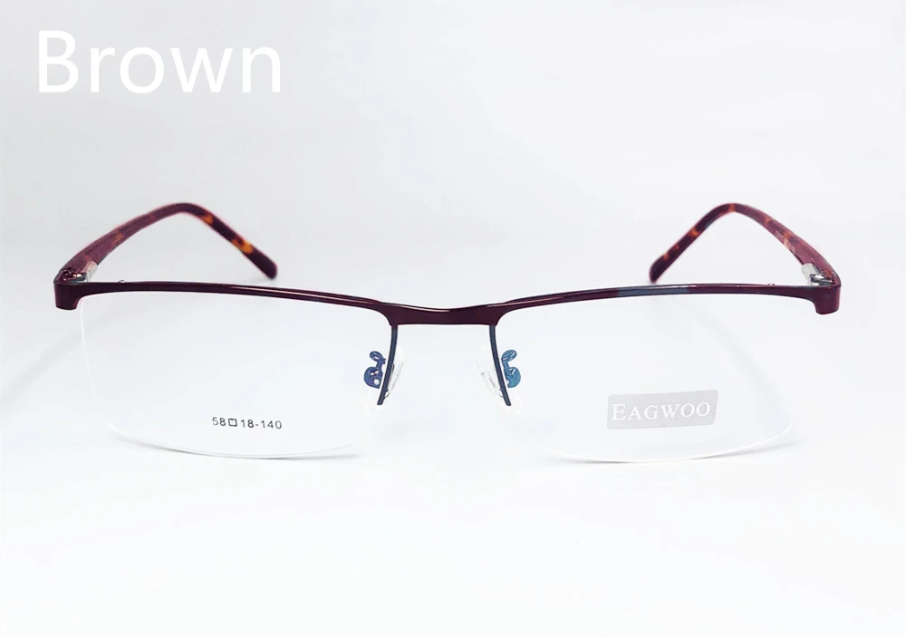 Металлический сплав, половинная оправа, оптическая оправа, рецептурные мужские прямоугольные очки, деловые очки, спортивные очки, широкое большое лицо, 58 мм - Цвет оправы: Brown