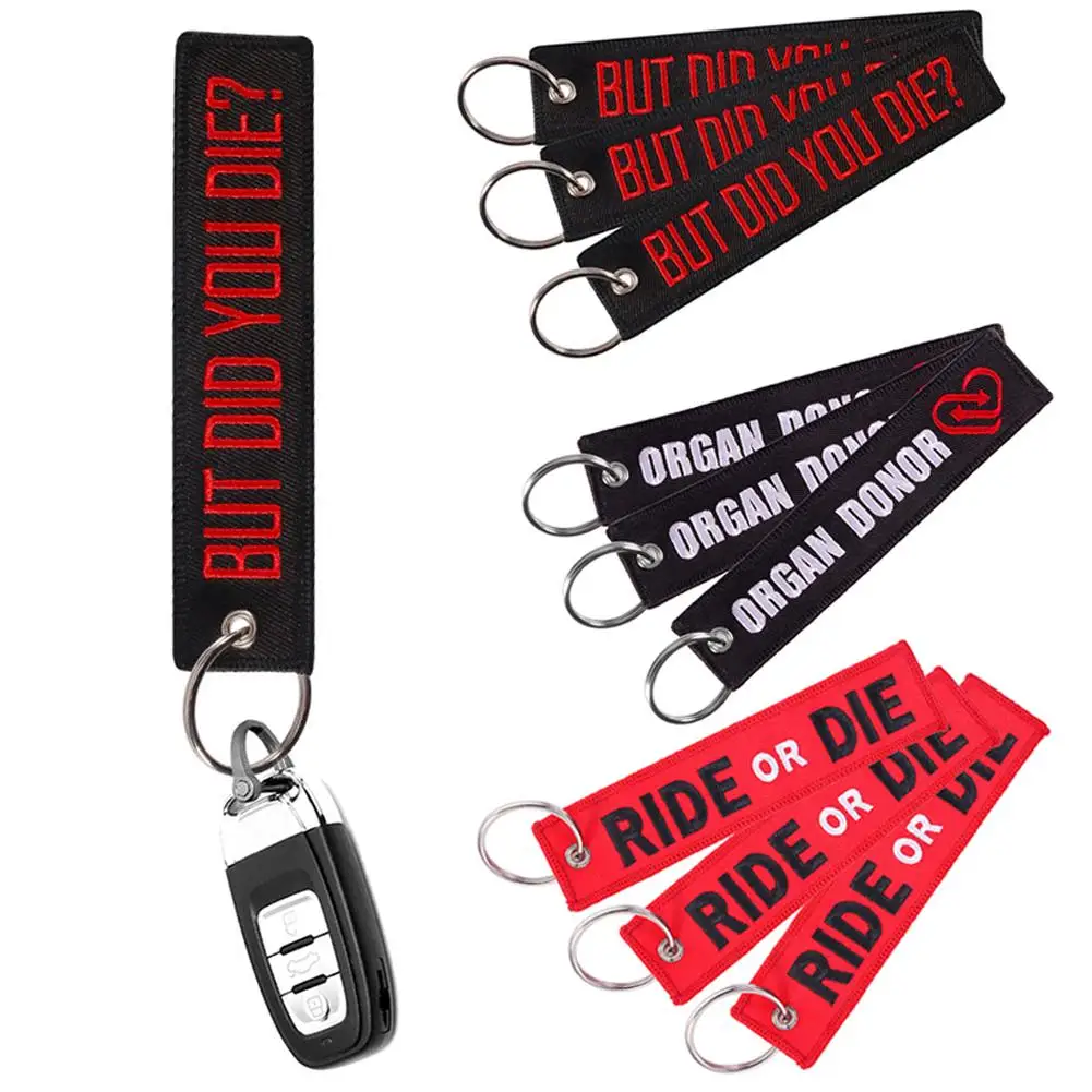 

Keychain Bouble-Sided Letters Print Embroidery Tag Keychain Key Ring Holder Car Bag Pendant Decor