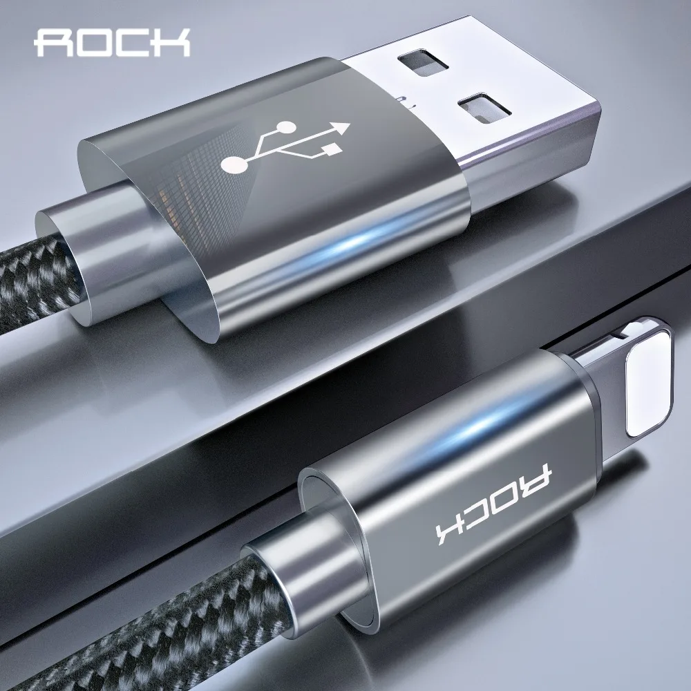Usb кабель ROCK для iPhone IOS 13 12 11 10 9 быстрое зарядное устройство с подсветкой USB кабелей