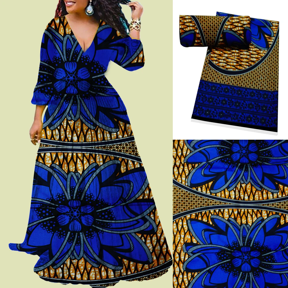 Popular African Wax Ankara Fabric Pagne Wax Kerchief Polyester Sewing Fabric African Wax Print Fabric Material Dress 6 Yards