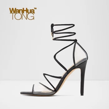 

Wanhuatong Woman Summer Peep Toe Gladiator Croass-Strap Sexy Party Heeled Sandals Solid Colored Transparency PU Size45