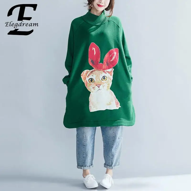 

Elegdream Plus Size Women Clothing Autumn Winter Velvet Sweatshirts Warm Hoodies Girl Fashion Print Tops Female Blusas Vestidios