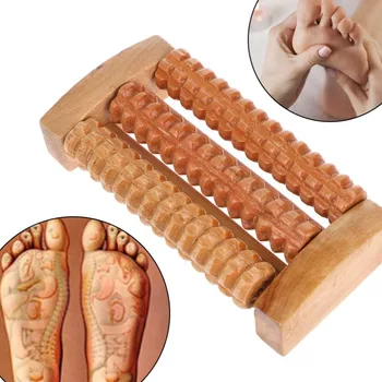 

Three Rows Foot Massage Roller Bamboo Plantar Acupuncture Massager Tool Wood Feet Sole Shiatsu Wheel Health Care Relief Pain