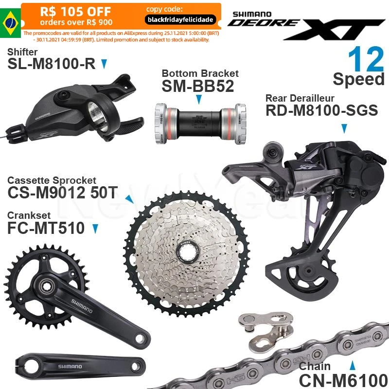 SHIMANO DEORE XT M8100 12 Speed Groupset include Shifter Rear Derailleur CRANKSET and Cassette Sprocket 50T/52T CN-M6100 Chain | Спорт и