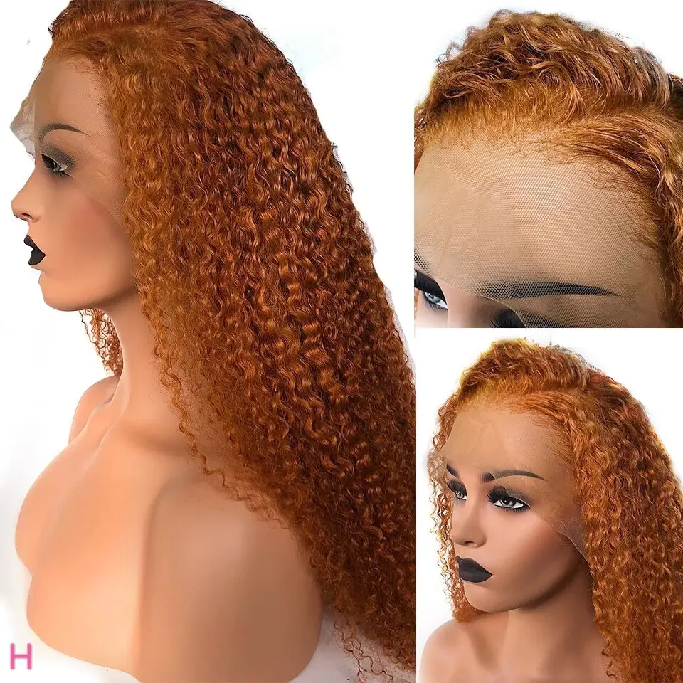 13X6 150% Invisible Orange Honey Blonde Color Curly Lace Front Human Hair Wigs Closure PrePlucked Frontal Lace Wig Indian Remy