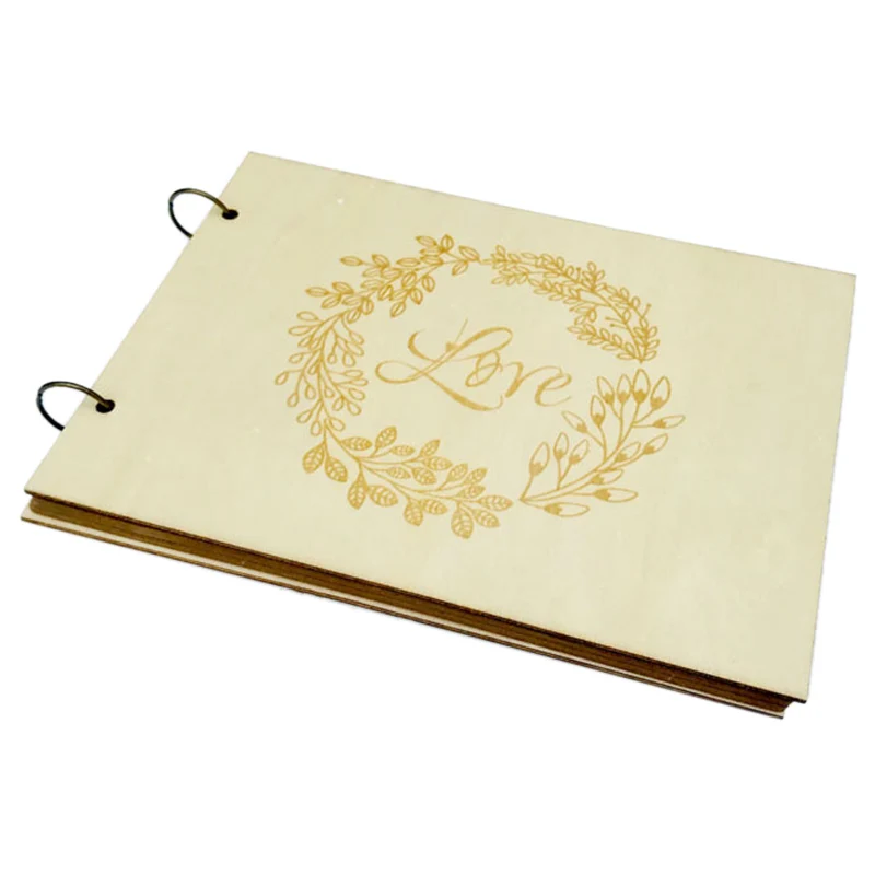 40 Page Personalized Guest Book Wreath Garden Wedding Engraved Wooden Floral Decor |