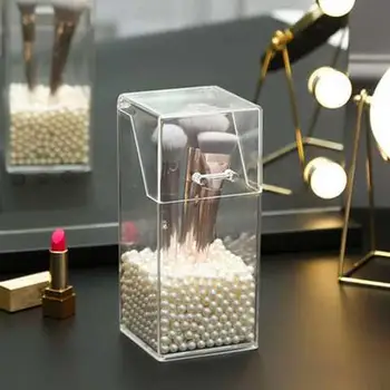

Makeup Organizing Box, Dustproof Makeup Brush Storage Container Colorful Pearl-Decorated Pen Brush Storage Box