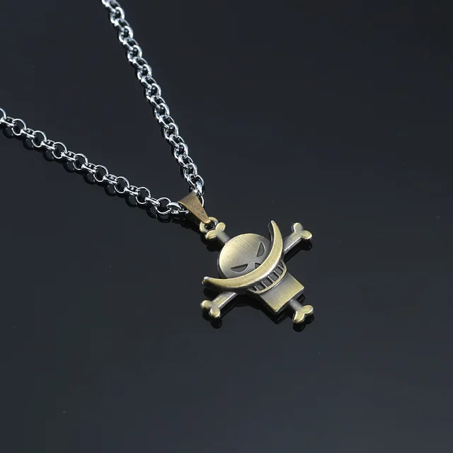 Anime One Piece Metal Necklace Luffy Ace Pirate Skull Hat Pendant Chain Choker Man Cartoon Necklaces Charm Jewelry Collar Gift bronze culian