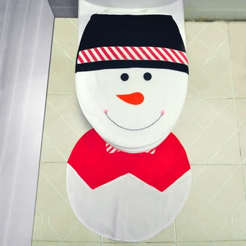 

New Christmas Toilet Seat Cover + U-shaped Anti-slip Bathroom Rug Bathmat Set Christmas Decorations Ornaments--Santa Claus