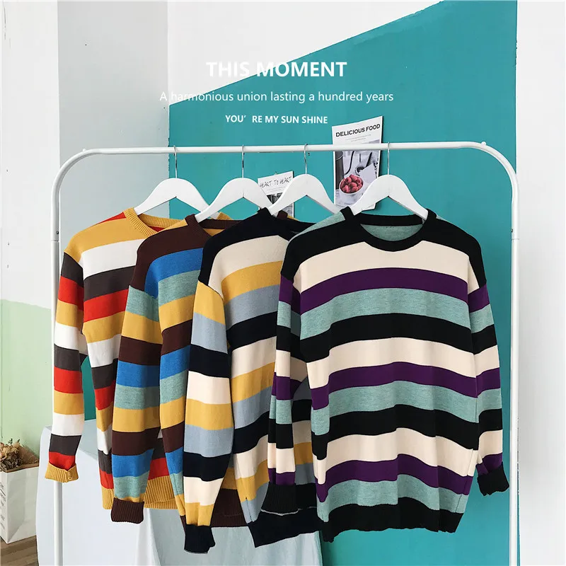 Winter New Thick Sweater Men Warm Fashion Contrast Color Casual Striped Sweter Men Loose Long-sleeved Pullover Man Clothes Winter New Thick Sweater Men Warm Fashion Contrast Color Casual Striped Sweter Men Loose Long-sleeved Pullover Man Clothes