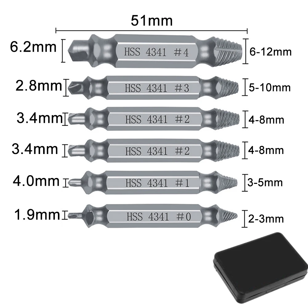 left handed drill bit 4/5/6 PCS Damaged Screw Extractor Drill Bit Set Take Out Broken Screw Bolt Remover Extractor Stripped Easily Demolition Tools 6 tool combo kit