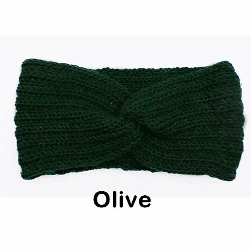 Зимняя теплая вязаная повязка на голову для женщин, шерстяная повязка на голову с вязаным узлом, тюрбан, повязка на голову для ушей, теплые повязки на голову, женские аксессуары для волос - Цвет: Olive