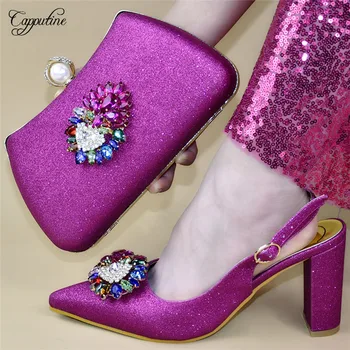 

High class fuchsia sprint/autumn pumps with purse nice pointed toe shoes and clutch bag set 688-18 , heel height 8.5cm