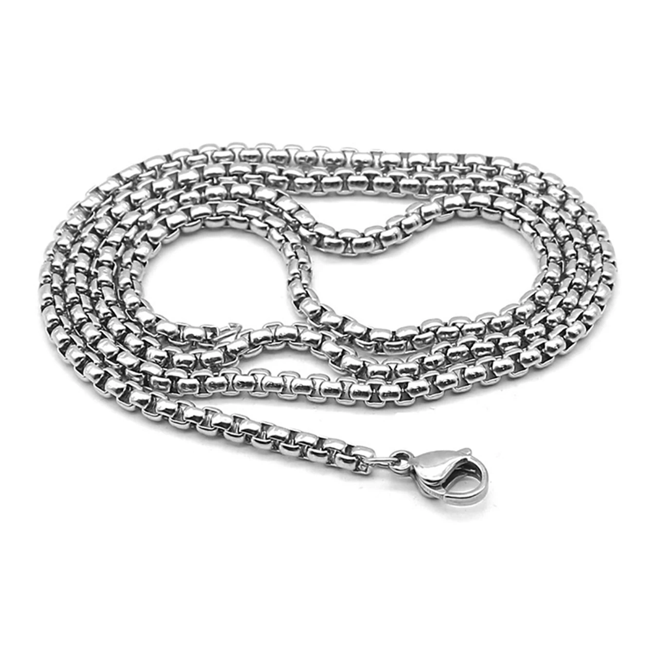 1Pc Stainless Steel Square Rolo Stainless Steel Chain Necklace Round Box Necklace Men Women Width 2mm-5mm