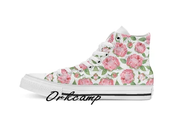 

Watercolor Peonies Custom Casual High Top lace-up Canvas shoes sneakers Drop shipping