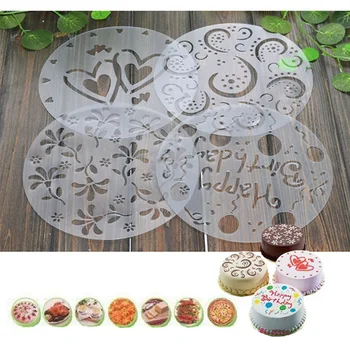 

4pcs/lot PVC Spray Mold Coffee Sugar Powder Sieve Cake Moulds Transfer Mould Cake Decorating Tools Kitchen Baking Accessories