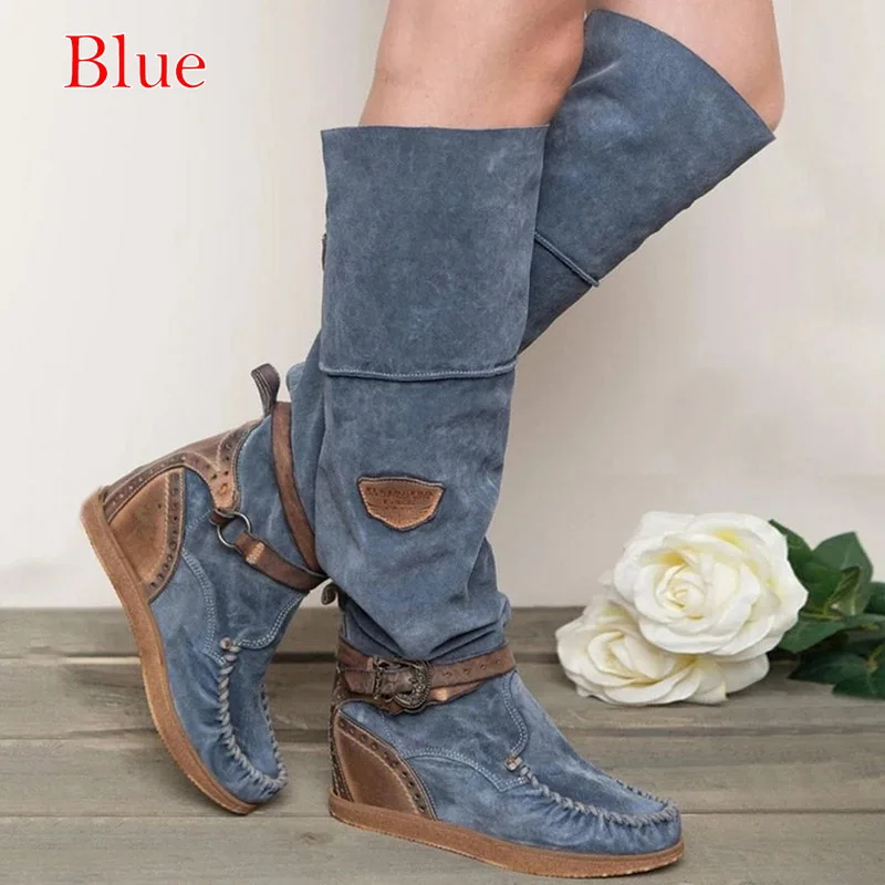 Hifuar/женские высокие сапоги; модные сапоги до колена на высоком каблуке с кисточками; однотонные высокие сапоги из флока без застежки; сезон весна-осень; - Цвет: Blue 2