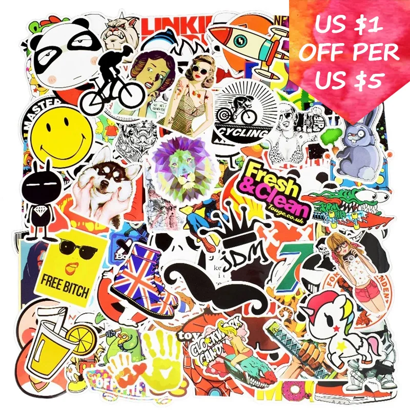 

300Pcs Random Mixed Stickers For Suitcase Skateboard Laptop Cell Phone Motorcycle Bicycle Car Accessories Stickers Not Repeat
