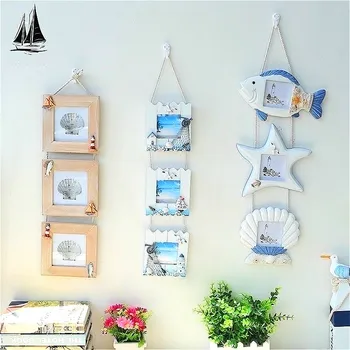 

Variety of Wooden Photo Frames, Mediterranean Wall Decoration, Three-chain Photo Frame, Shell Craft, Children's Room Decoration