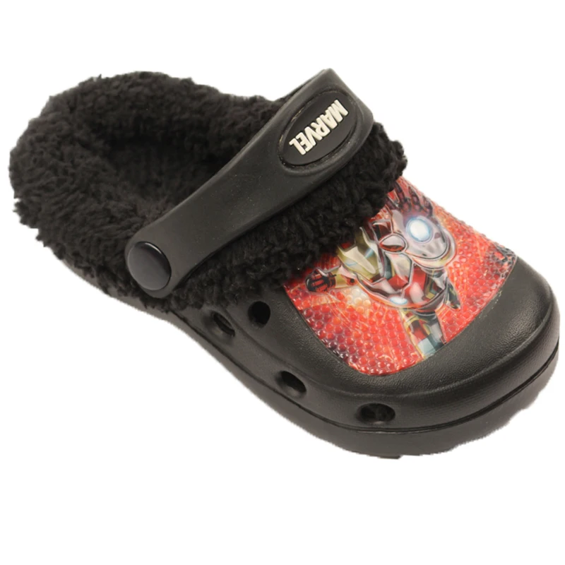 Зимние детские сабо железные мужские теплые меховые домашние туфли с дырками темно-синие милые сандалии с булавками EVA детская обувь на плоской подошве