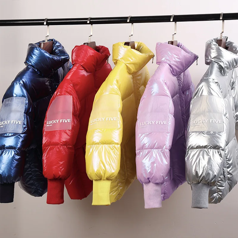

4-12 y children's fashion new kids down jacket solid color stand collar glossy coat boy girl white duck down children's clothes