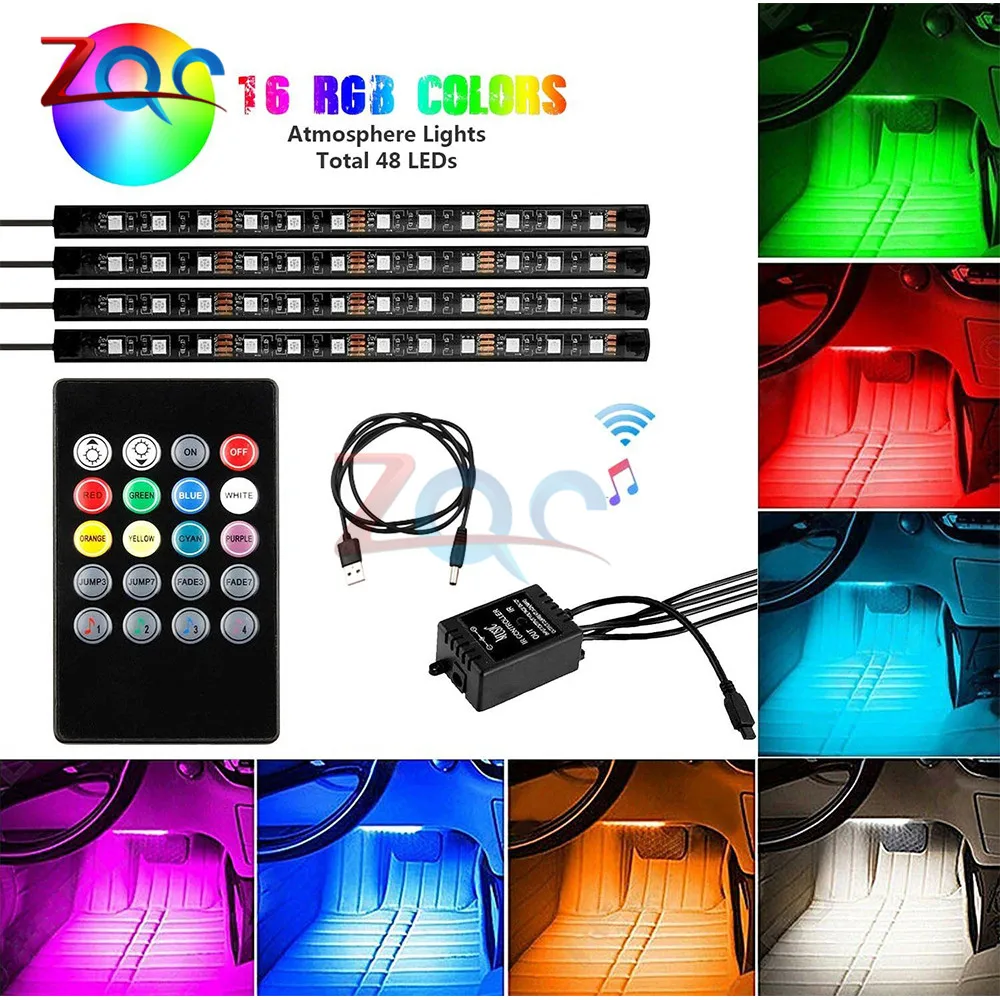 4 шт. Светодиодная лента для автомобиля RGB светильник s Красочный USB SMD5050 DC 5 в 12 В водонепроницаемый гибкий светильник Tnterior лента Голосовая музыка активированная неоновая